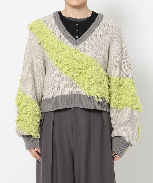 HARE（ハレ）の「パッチワークVネックニットプルオーバー(HARE)（ニット/セーター・レディース・ブルー/イエロー・FREE）」の17枚目の写真
