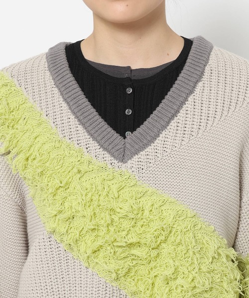 HARE（ハレ）の「パッチワークVネックニットプルオーバー(HARE)（ニット/セーター・レディース・ブルー/イエロー・FREE）」の20枚目の写真