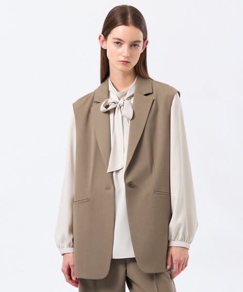 MACKINTOSH PHILOSOPHY（ﾏｯｷﾝﾄｯｼｭ ﾌｨﾛｿﾌｨｰ）の「ウールツイルジレジャケット（ベスト・レディース・ダークネイビー/グレー系その他2/ブラウン系その他・38/36）」の2枚目の写真