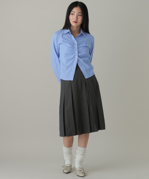 3.3 Field Trip （3.3フィールドトリップ）の「3.3 Field Trip／フロントギャザーコンパクトシャツ（シャツ/ブラウス・レディース・サックスブルー/ブラック・FREE）」の8枚目の写真