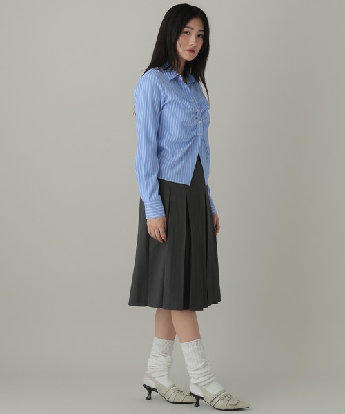 3.3 Field Trip （3.3フィールドトリップ）の「3.3 Field Trip／フロントギャザーコンパクトシャツ（シャツ/ブラウス・レディース・サックスブルー/ブラック・FREE）」の9枚目の写真