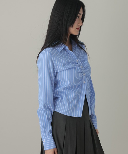 3.3 Field Trip （3.3フィールドトリップ）の「3.3 Field Trip／フロントギャザーコンパクトシャツ（シャツ/ブラウス・レディース・サックスブルー/ブラック・FREE）」の10枚目の写真