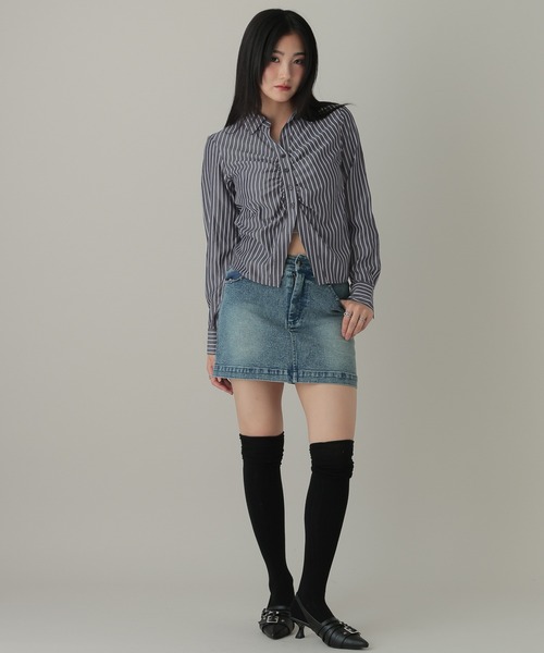 3.3 Field Trip （3.3フィールドトリップ）の「3.3 Field Trip／フロントギャザーコンパクトシャツ（シャツ/ブラウス・レディース・サックスブルー/ブラック・FREE）」の3枚目の写真