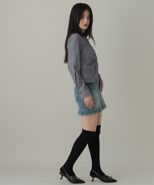 3.3 Field Trip （3.3フィールドトリップ）の「3.3 Field Trip／フロントギャザーコンパクトシャツ（シャツ/ブラウス・レディース・サックスブルー/ブラック・FREE）」の5枚目の写真