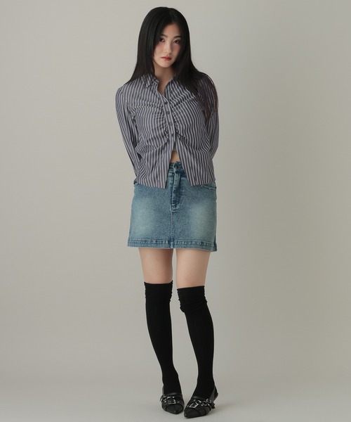 3.3 Field Trip （3.3フィールドトリップ）の「3.3 Field Trip／フロントギャザーコンパクトシャツ（シャツ/ブラウス・レディース・サックスブルー/ブラック・FREE）」の4枚目の写真