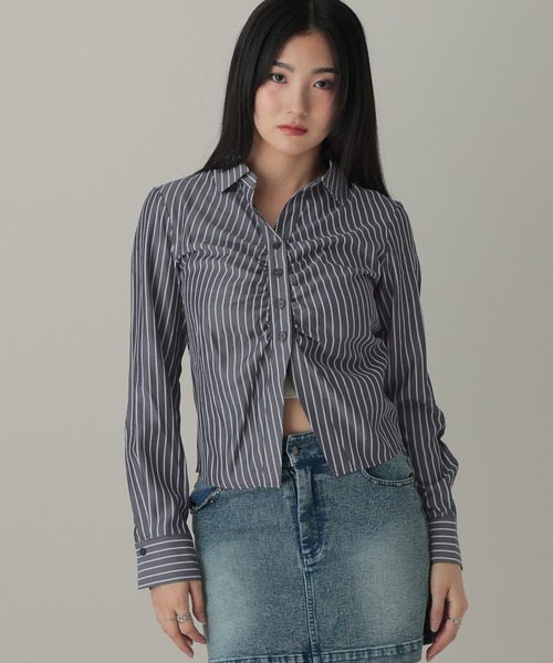 3.3 Field Trip （3.3フィールドトリップ）の「3.3 Field Trip／フロントギャザーコンパクトシャツ（シャツ/ブラウス・レディース・サックスブルー/ブラック・FREE）」の6枚目の写真