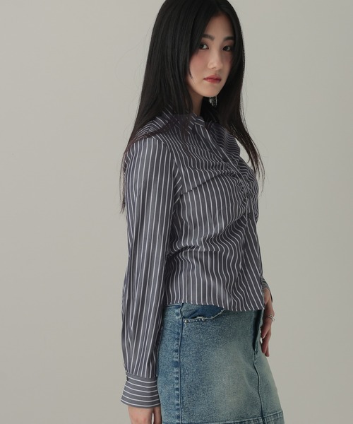 3.3 Field Trip （3.3フィールドトリップ）の「3.3 Field Trip／フロントギャザーコンパクトシャツ（シャツ/ブラウス・レディース・サックスブルー/ブラック・FREE）」の7枚目の写真