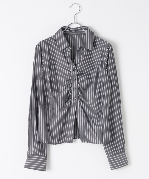 3.3 Field Trip （3.3フィールドトリップ）の「3.3 Field Trip／フロントギャザーコンパクトシャツ（シャツ/ブラウス・レディース・サックスブルー/ブラック・FREE）」の19枚目の写真