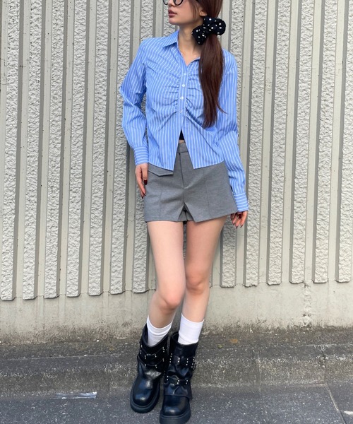 3.3 Field Trip （3.3フィールドトリップ）の「3.3 Field Trip／フロントギャザーコンパクトシャツ（シャツ/ブラウス・レディース・サックスブルー/ブラック・FREE）」の21枚目の写真