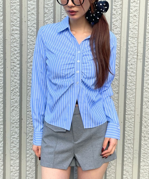 3.3 Field Trip （3.3フィールドトリップ）の「3.3 Field Trip／フロントギャザーコンパクトシャツ（シャツ/ブラウス・レディース・サックスブルー/ブラック・FREE）」の22枚目の写真