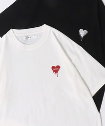 SITRY Heart Embroidery T-Shirt/別注 オーバーサイズ ハートロゴ ワンポイントラメ刺繍 半袖Tシャツ レディース メンズ