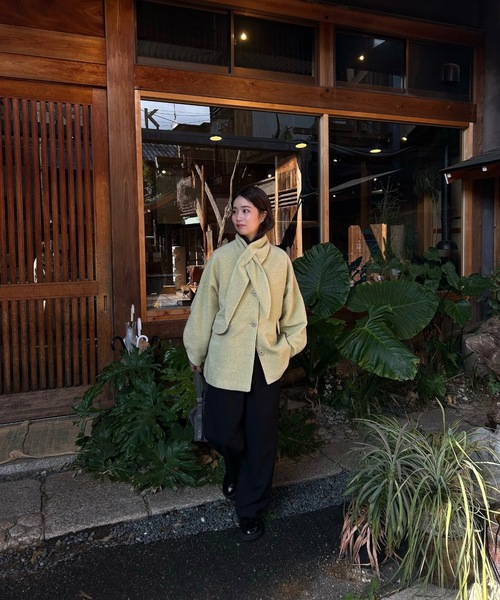 lawgy(ラウジー)の「muffler set sleeve cut coat / マフラーセットスリーブカットコート(ノーカラーコート・レディース・グレー/グリーン系その他/ホワイト・FREE)」の22枚目の写真