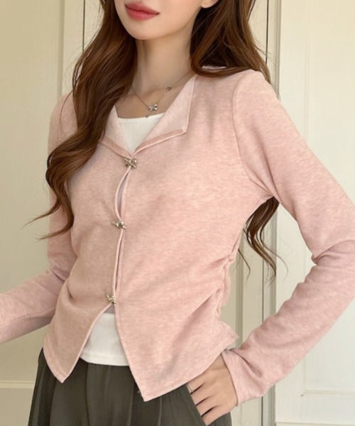 Ada.(エイダ)の「レイヤード風 リボンモチーフ ショート カーディガン(カーディガン/ボレロ・レディース・ライトブルー/ホワイト/ピンク・FREE)」の3枚目の写真