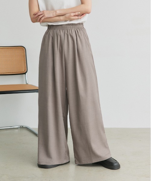 ad thie（アドティエ）の「フロントタック イージーワイドパンツ（スラックス・レディース・ダークブラウン/ブラック/グレー系・FREE）」の4枚目の写真