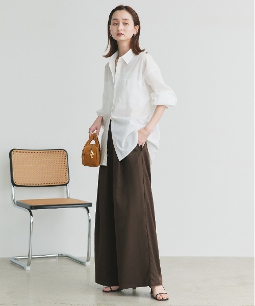 ad thie（アドティエ）の「フロントタック イージーワイドパンツ（スラックス・レディース・ダークブラウン/ブラック/グレー系・FREE）」の6枚目の写真