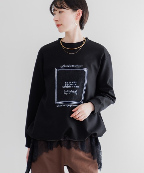 Paradise Picnic（パラダイスピクニック）の「33℃ 額縁刺繍パッチロゴポンチプルオーバー（スウェット・レディース・ブラック/ホワイト/ピンク・FREE）」の2枚目の写真