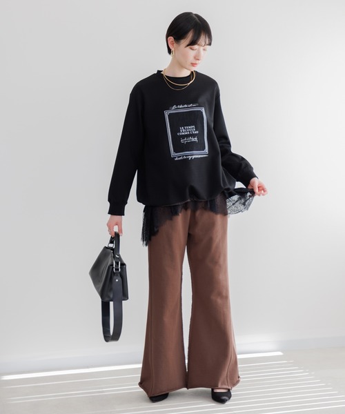 Paradise Picnic（パラダイスピクニック）の「33℃ 額縁刺繍パッチロゴポンチプルオーバー（スウェット・レディース・ブラック/ホワイト/ピンク・FREE）」の7枚目の写真