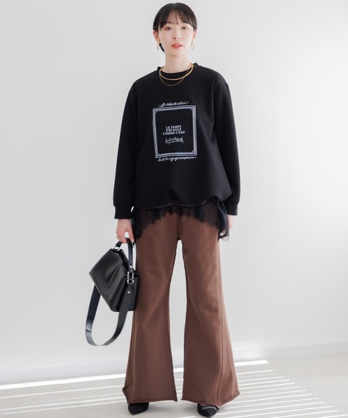 Paradise Picnic（パラダイスピクニック）の「33℃ 額縁刺繍パッチロゴポンチプルオーバー（スウェット・レディース・ブラック/ホワイト/ピンク・FREE）」の6枚目の写真