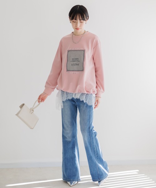 Paradise Picnic（パラダイスピクニック）の「33℃ 額縁刺繍パッチロゴポンチプルオーバー（スウェット・レディース・ブラック/ホワイト/ピンク・FREE）」の14枚目の写真