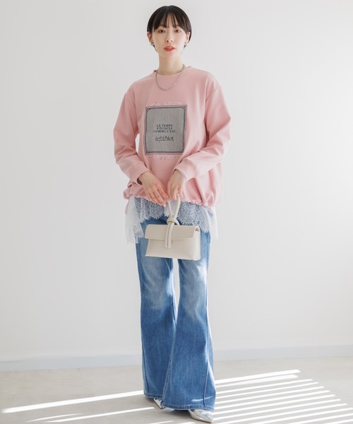 Paradise Picnic（パラダイスピクニック）の「33℃ 額縁刺繍パッチロゴポンチプルオーバー（スウェット・レディース・ブラック/ホワイト/ピンク・FREE）」の12枚目の写真