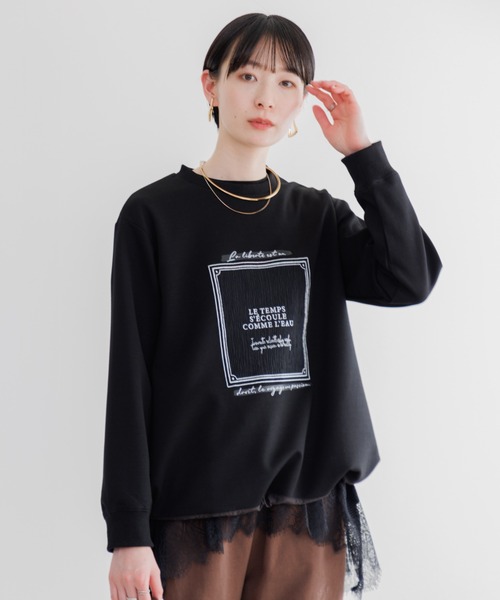 Paradise Picnic（パラダイスピクニック）の「33℃ 額縁刺繍パッチロゴポンチプルオーバー（スウェット・レディース・ブラック/ホワイト/ピンク・FREE）」の10枚目の写真