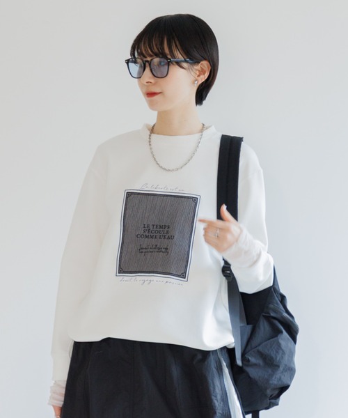 Paradise Picnic（パラダイスピクニック）の「33℃ 額縁刺繍パッチロゴポンチプルオーバー（スウェット・レディース・ブラック/ホワイト/ピンク・FREE）」の4枚目の写真