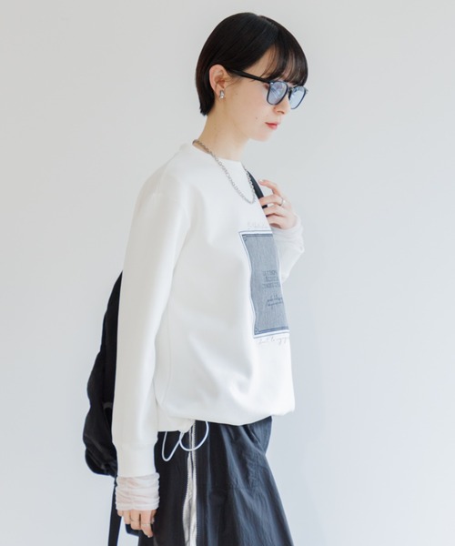 Paradise Picnic（パラダイスピクニック）の「33℃ 額縁刺繍パッチロゴポンチプルオーバー（スウェット・レディース・ブラック/ホワイト/ピンク・FREE）」の5枚目の写真