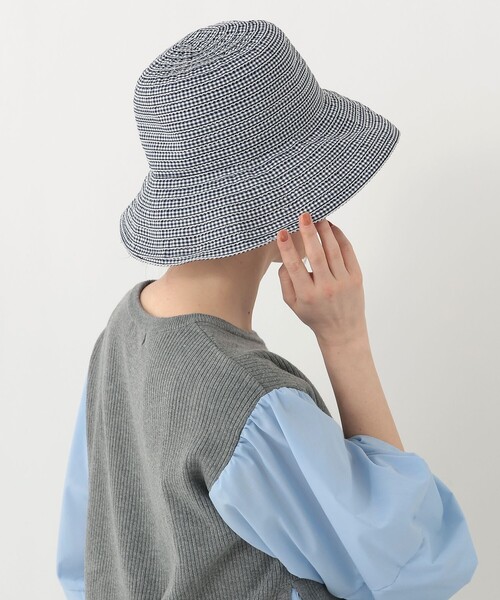 Afternoon Tea（アフタヌーンティー）の「ギンガムチェックグログランツバ広UVハット（ハット・レディース・ブルー・ONE SIZE）」の6枚目の写真