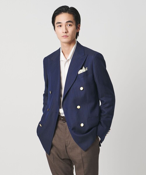 UNITED ARROWS(ユナイテッドアローズ)の「Vitale Barberis Canonico ウールリネン カルゼ ダブル 6ボタン ブレザー(テーラードジャケット・メンズ・ネイビー・46/48/50)」の1枚目の写真