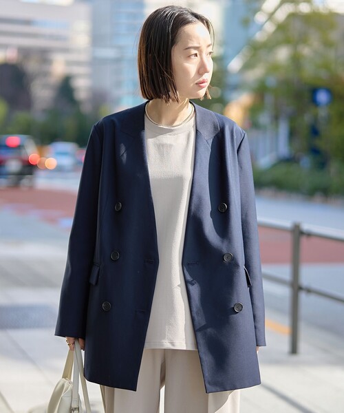 RONEL(ロネル)の「【RONEL】ノーカラーダブルジャケット(ノーカラージャケット・レディース・ネイビー・M/S)」の18枚目の写真
