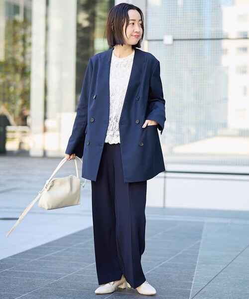 RONEL(ロネル)の「【RONEL】ノーカラーダブルジャケット(ノーカラージャケット・レディース・ネイビー・M/S)」の16枚目の写真