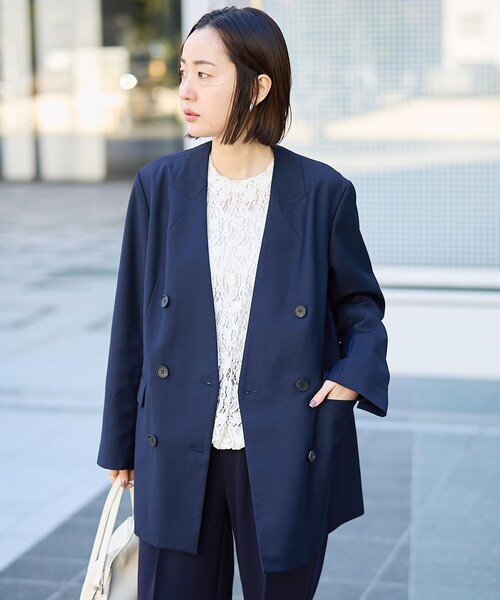 RONEL(ロネル)の「【RONEL】ノーカラーダブルジャケット(ノーカラージャケット・レディース・ネイビー・M/S)」の13枚目の写真