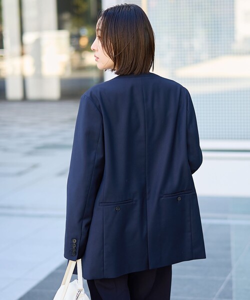 RONEL(ロネル)の「【RONEL】ノーカラーダブルジャケット(ノーカラージャケット・レディース・ネイビー・M/S)」の12枚目の写真