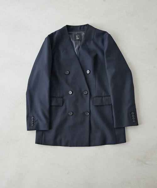 RONEL(ロネル)の「【RONEL】ノーカラーダブルジャケット(ノーカラージャケット・レディース・ネイビー・M/S)」の11枚目の写真