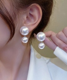 ピアス 2連 パール モチーフピアス フックピアス 大ぶり 揺れる アクセサリー プレゼント 上品