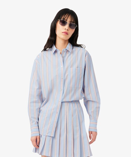 LACOSTE（ラコステ）の「オーバーサイズストライプポプリンシャツ（シャツ/ブラウス・レディース・グリーン/ブルー・34/36）」の2枚目の写真
