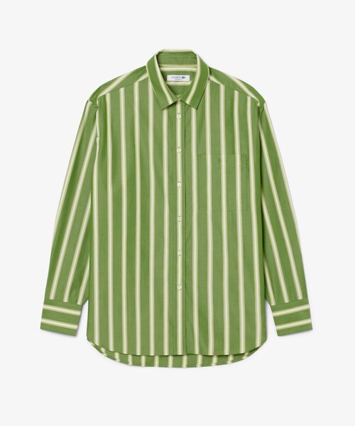 LACOSTE（ラコステ）の「オーバーサイズストライプポプリンシャツ（シャツ/ブラウス・レディース・グリーン/ブルー・34/36）」の4枚目の写真