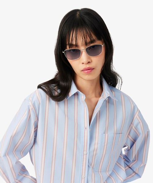 LACOSTE（ラコステ）の「オーバーサイズストライプポプリンシャツ（シャツ/ブラウス・レディース・グリーン/ブルー・34/36）」の10枚目の写真