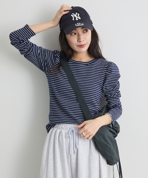 Futier land（フューティアランド）の「パワショルボーダーTOPS（Tシャツ/カットソー・レディース・オフホワイト/ネイビー/ピンク・FREE）」の3枚目の写真