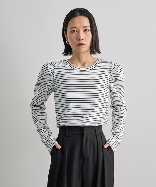 Futier land（フューティアランド）の「パワショルボーダーTOPS（Tシャツ/カットソー・レディース・オフホワイト/ネイビー/ピンク・FREE）」の4枚目の写真