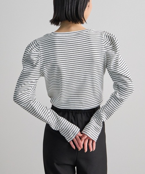 Futier land（フューティアランド）の「パワショルボーダーTOPS（Tシャツ/カットソー・レディース・オフホワイト/ネイビー/ピンク・FREE）」の6枚目の写真
