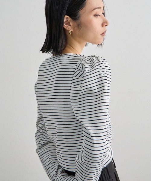 Futier land（フューティアランド）の「パワショルボーダーTOPS（Tシャツ/カットソー・レディース・オフホワイト/ネイビー/ピンク・FREE）」の7枚目の写真