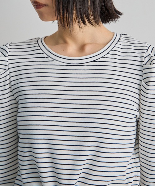 Futier land（フューティアランド）の「パワショルボーダーTOPS（Tシャツ/カットソー・レディース・オフホワイト/ネイビー/ピンク・FREE）」の9枚目の写真