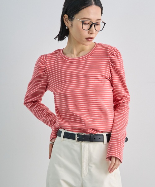 Futier land（フューティアランド）の「パワショルボーダーTOPS（Tシャツ/カットソー・レディース・オフホワイト/ネイビー/ピンク・FREE）」の10枚目の写真