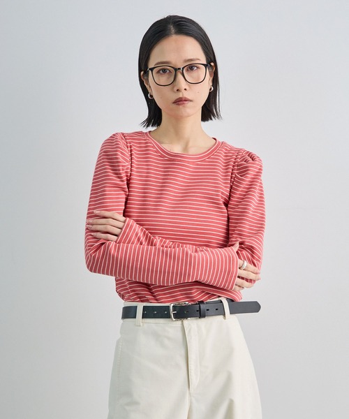 Futier land（フューティアランド）の「パワショルボーダーTOPS（Tシャツ/カットソー・レディース・オフホワイト/ネイビー/ピンク・FREE）」の11枚目の写真