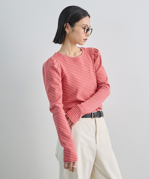 Futier land（フューティアランド）の「パワショルボーダーTOPS（Tシャツ/カットソー・レディース・オフホワイト/ネイビー/ピンク・FREE）」の12枚目の写真