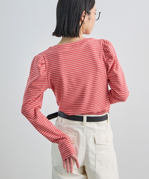 Futier land（フューティアランド）の「パワショルボーダーTOPS（Tシャツ/カットソー・レディース・オフホワイト/ネイビー/ピンク・FREE）」の13枚目の写真