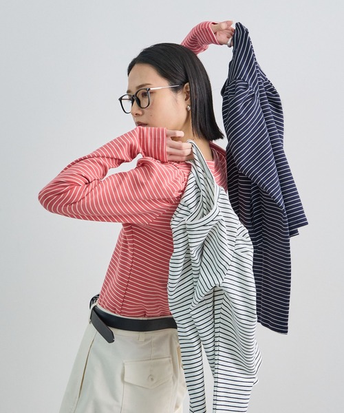 Futier land（フューティアランド）の「パワショルボーダーTOPS（Tシャツ/カットソー・レディース・オフホワイト/ネイビー/ピンク・FREE）」の16枚目の写真