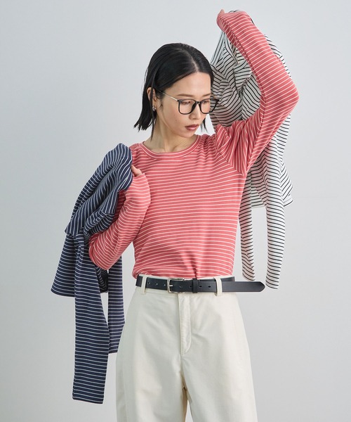Futier land（フューティアランド）の「パワショルボーダーTOPS（Tシャツ/カットソー・レディース・オフホワイト/ネイビー/ピンク・FREE）」の18枚目の写真