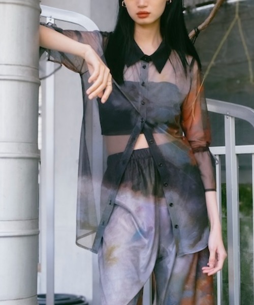 シャツ/ブラウス(長袖/七分) sahara Sheer Tops PRE ORDER】Art Print Sheer Shirt（シャツ/ブラウス）｜sahara